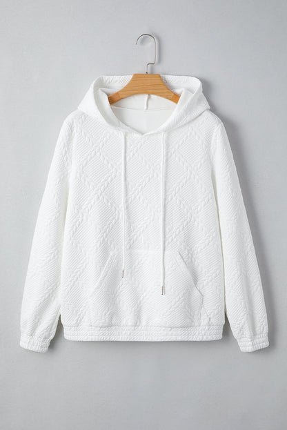 Magnolia Cable Lattice Texture Kangaroo Pocket Hoodie