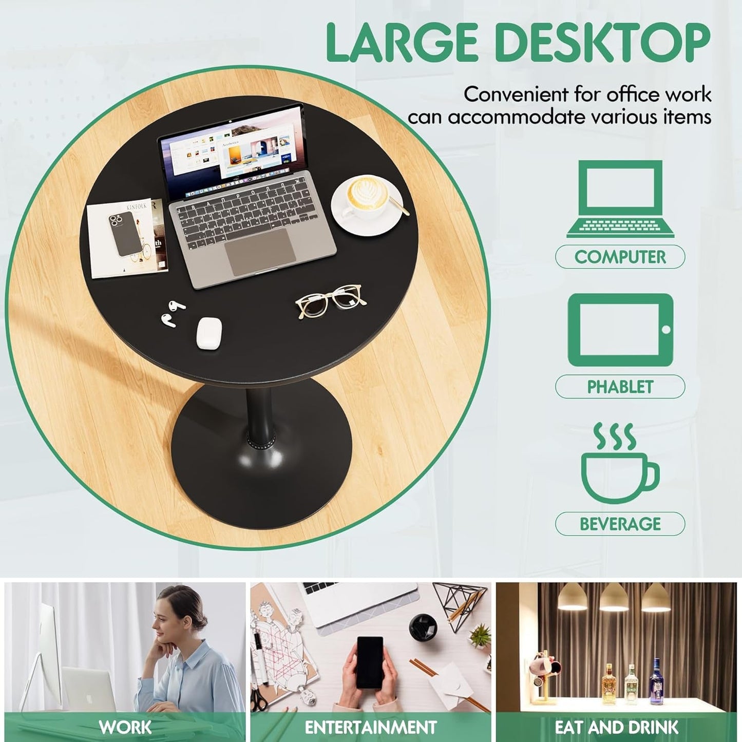 Black Circular Bar Table Water proof Coated Metal Base ShipItFurniture