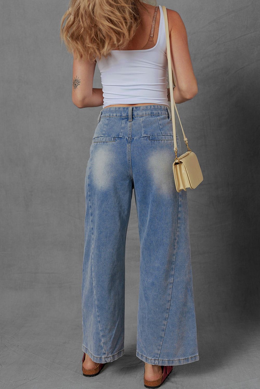 Scottie Blue Washed Pleated Detail Wide Leg Jeans Threaded Pear