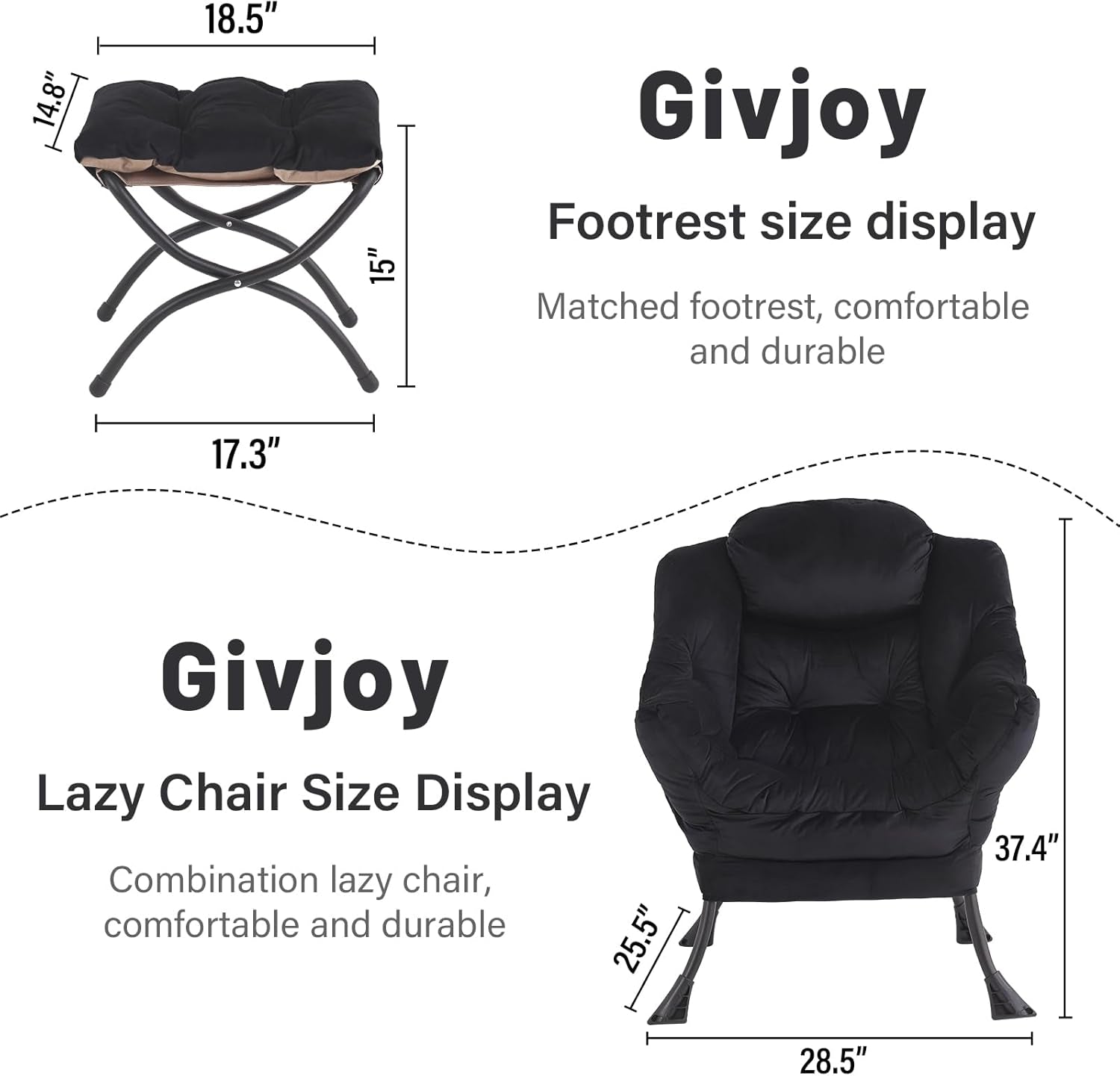 Large Upholstered Lounge Chair With Ottoman And Armrests ShipItFurniture