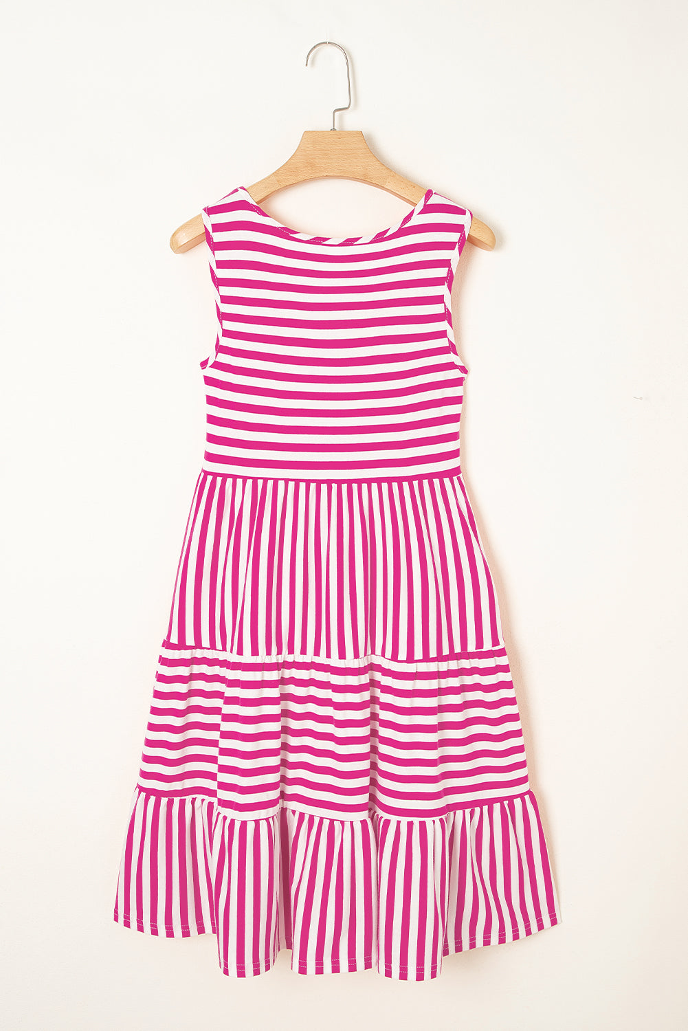 Ellie Stripe U Neck Sleeveless Loose Fit Mini Dress Threaded Pear