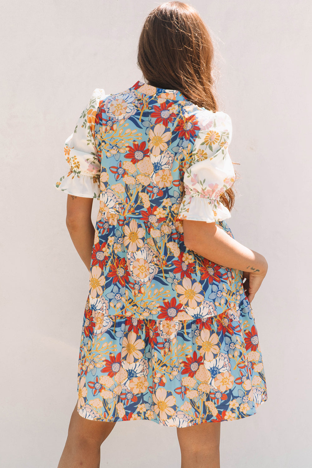 Livia Boho Floral Crochet V Neck Dress