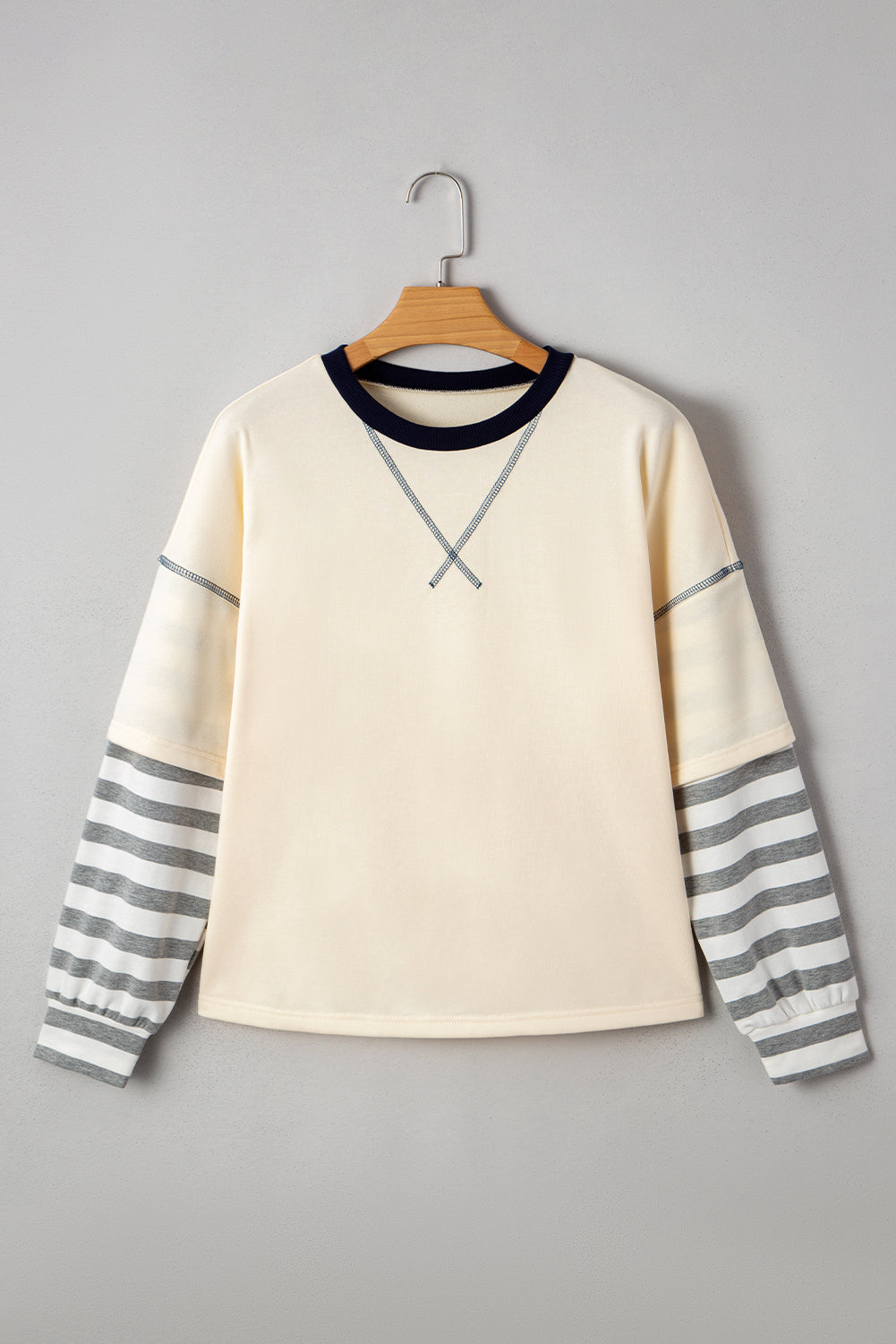 Ashley Striped Long Sleeve Two-in-one Top Threaded Pear