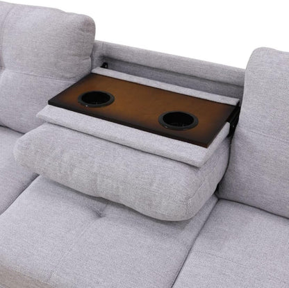 Grey White Flannel L Shaped Sectional Sofa With Ottoman ShipItFurniture