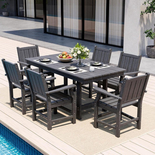 Spacious Wood Grain Outdoor Dining Set with Umbrella Hole ShipItFurniture