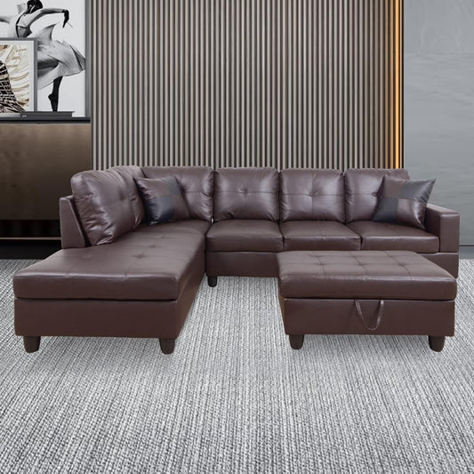 Leather Sectional Sofa Left Hand Facing Brown Modern ShipItFurniture