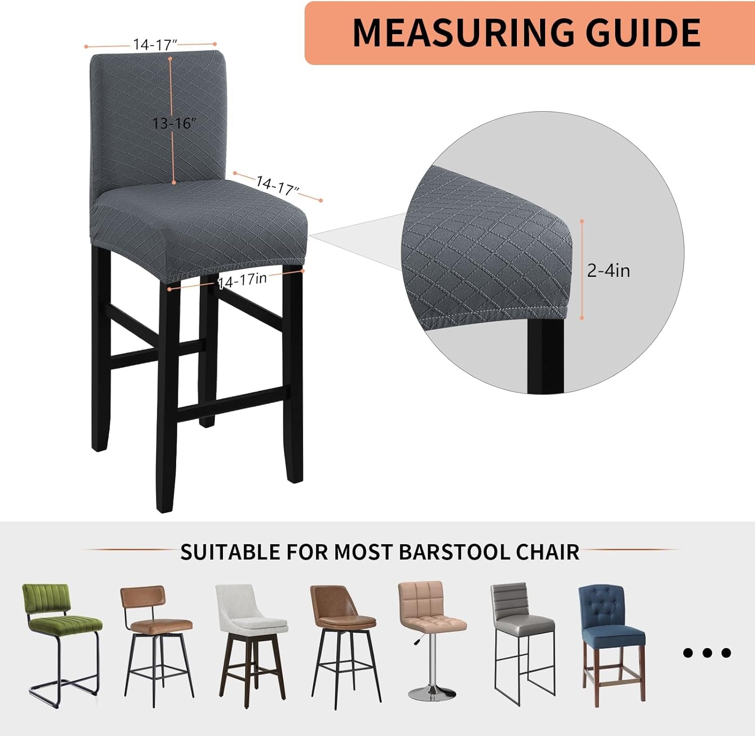 Waterproof Bar Stool Covers 4 PCS, Stretch Pub Stool Chair Slipcover Counter Stool Cover Bar Stool Slipcovers with Backs Removable Washable for Kitchen, Dining Room (Grey, 4PCS) ShipItFurniture