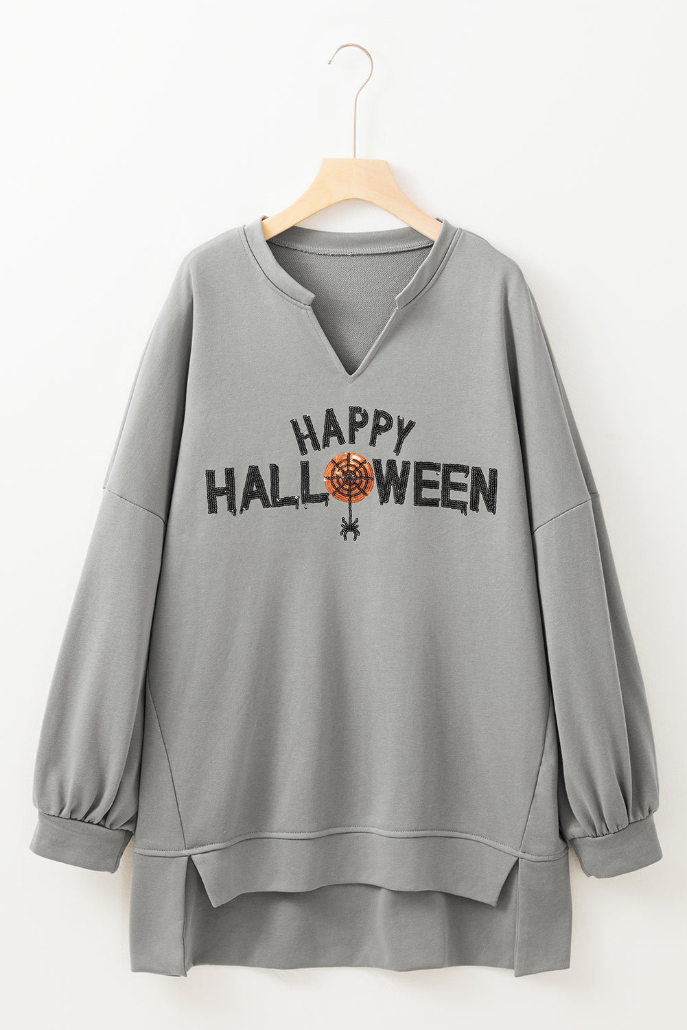 Sequin Happy Halloween Long Sleeve Top Threaded Pear