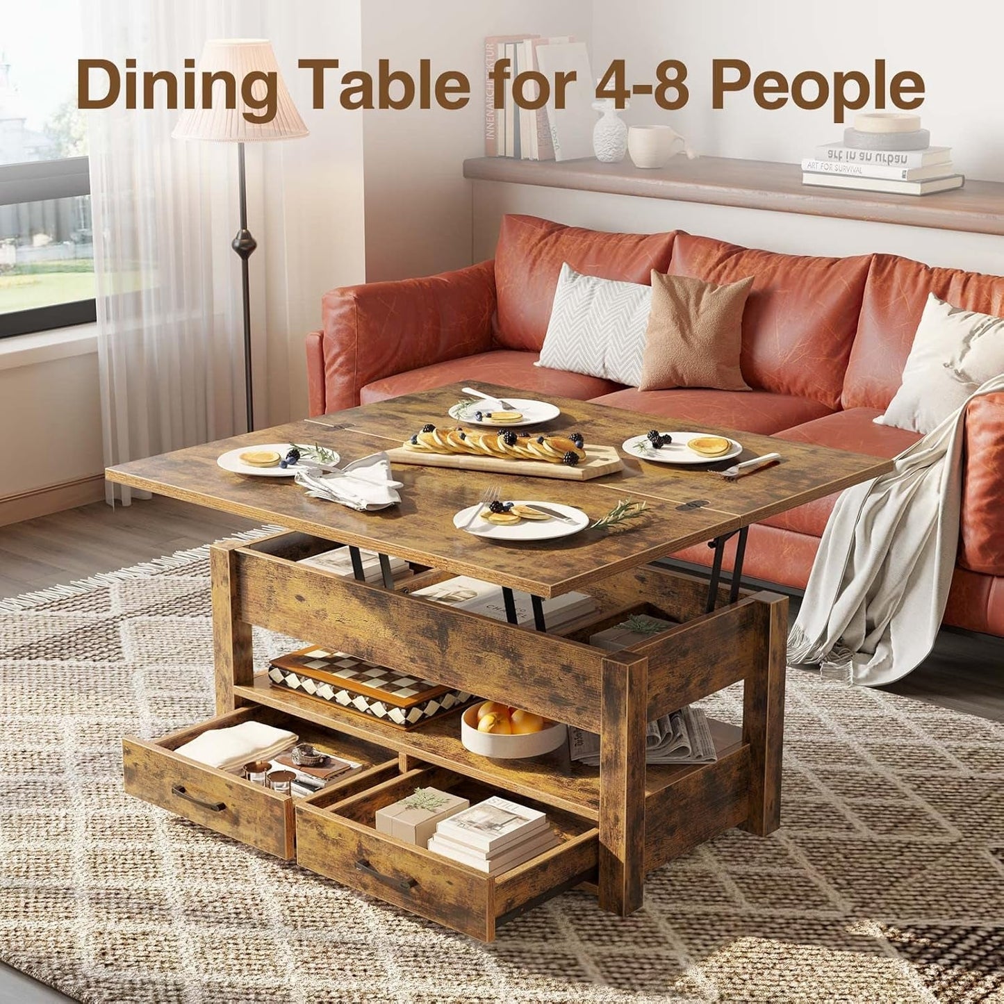 Rustic Brown Lift Top Coffee Table With Hidden Storage ShipItFurniture