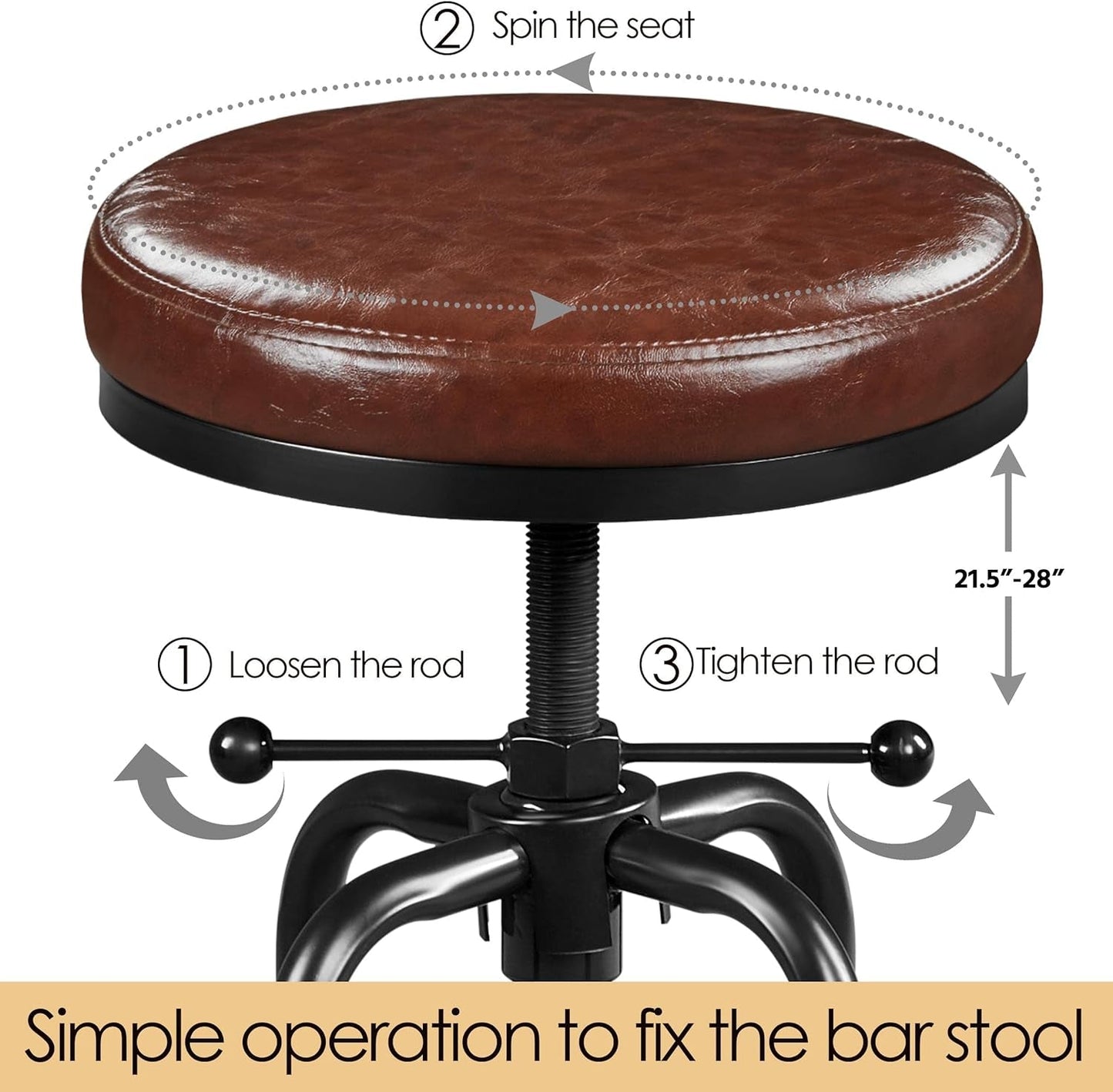 Industrial Bar Stool Adjustable Brown Counter Height ShipItFurniture