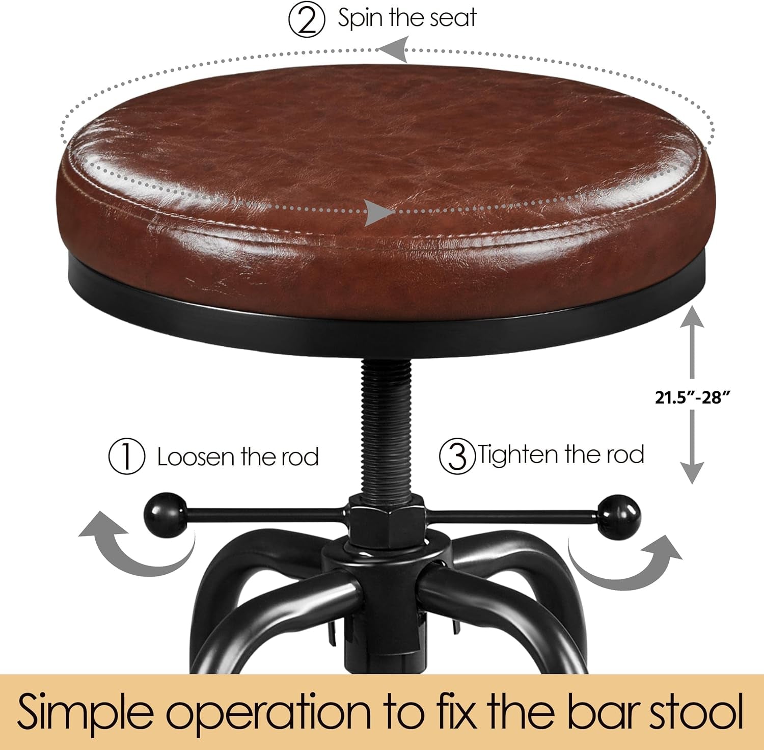 Industrial Bar Stool Adjustable Brown Counter Height ShipItFurniture
