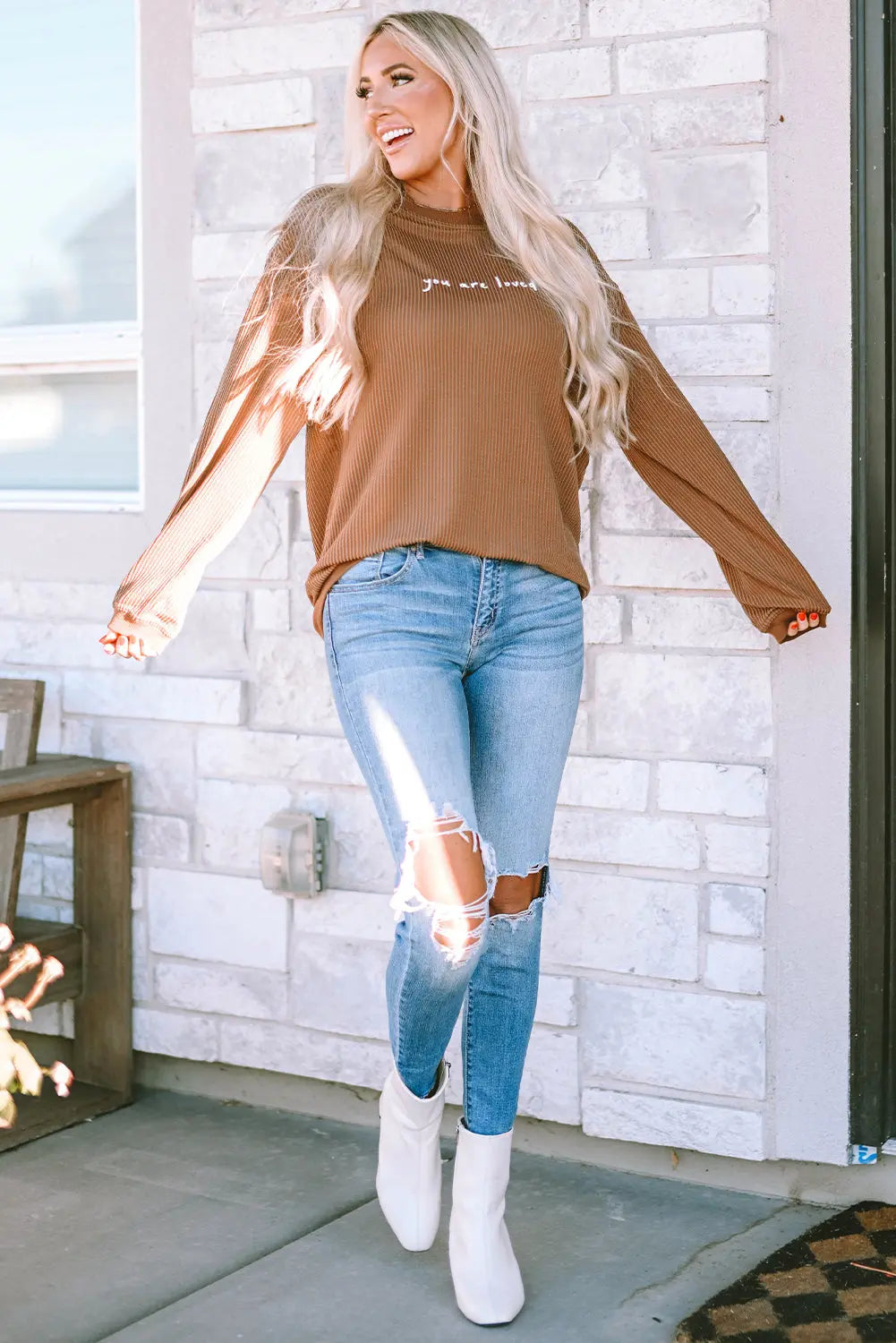 Jessiette Loved Print Corduroy Sweatshirt