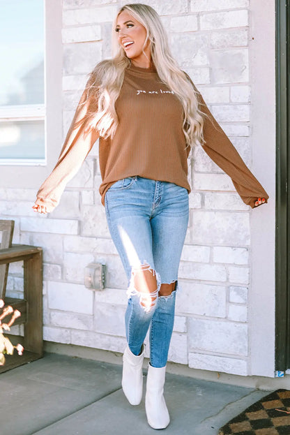 Jessiette Loved Print Corduroy Sweatshirt