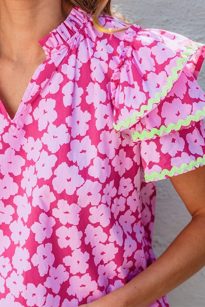 Capri Floral Ric Rac Ruffle Sleeve Blouse