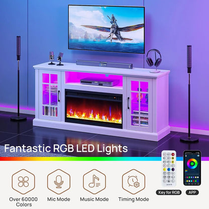 White Fireplace TV Console With LED EntertainmentCenter ShipItFurniture