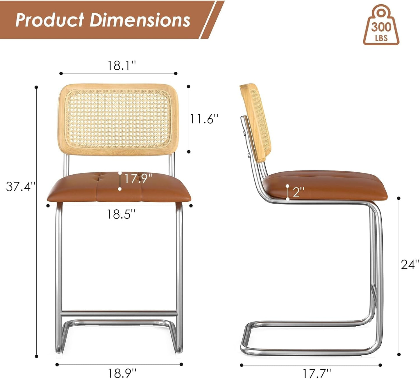 Upholstered PU Leather Bar Stools Set of Two ShipItFurniture