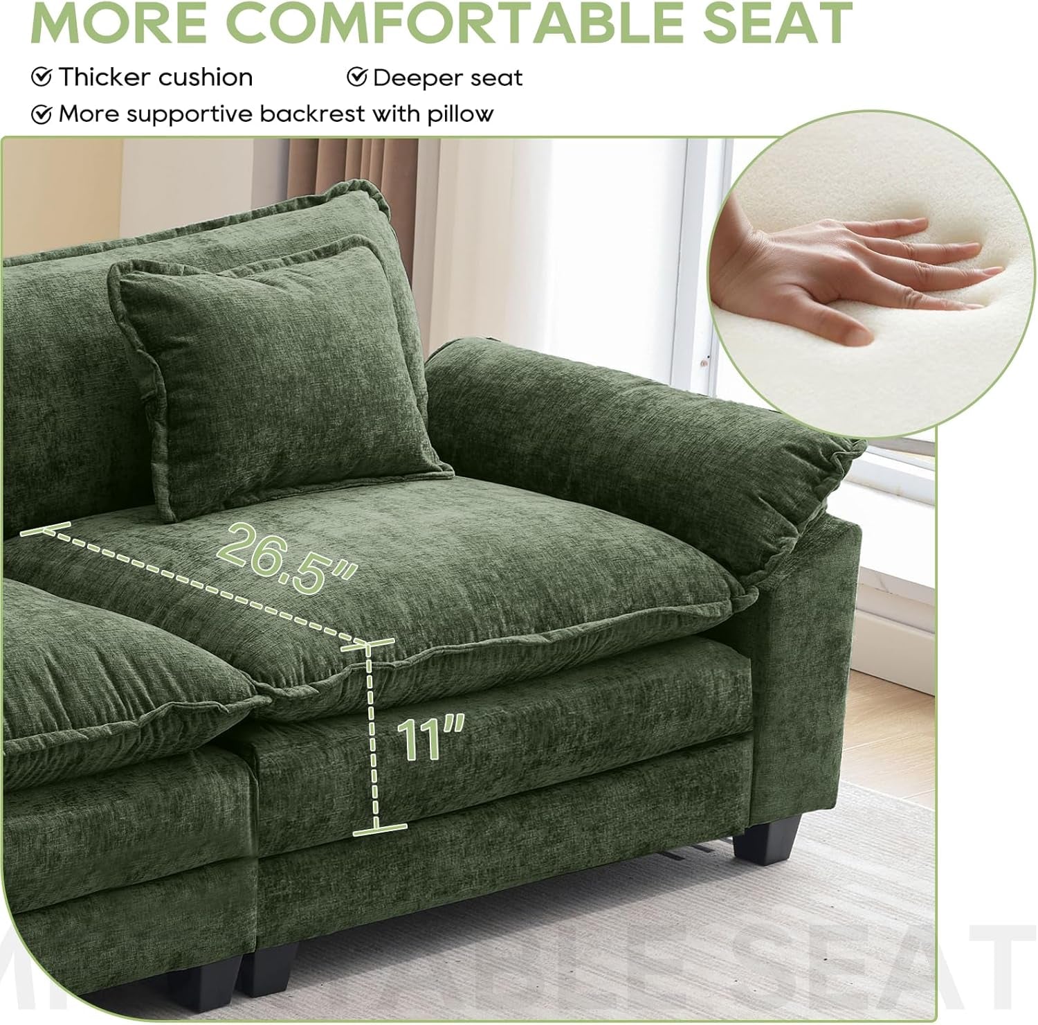 120Inch Green Modular Sectional Sofa Featuring Ottoman ShipItFurniture