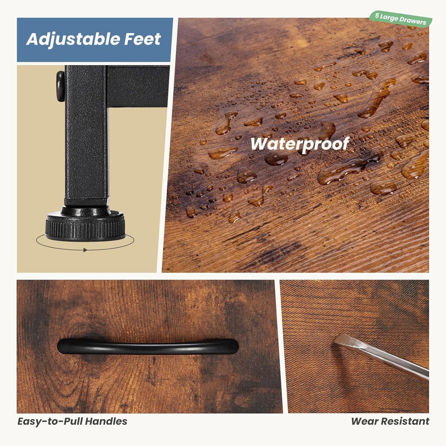 TV Stand Dresser With 5 Fabric Drawers For 45 Inch TV Brown