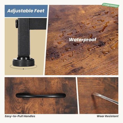 TV Stand Dresser With 5 Fabric Drawers For 45 Inch TV Brown