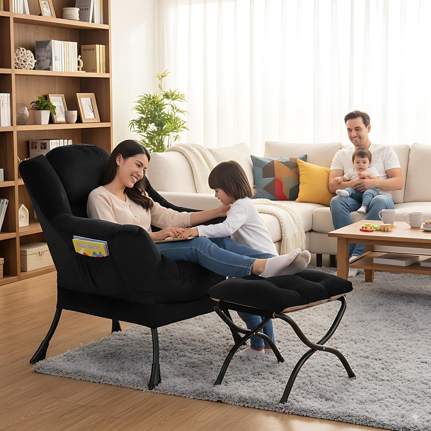 Large Upholstered Lounge Chair With Ottoman And Armrests ShipItFurniture