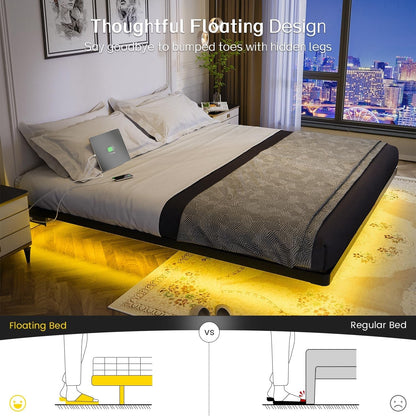 King Size Floating Bed Frame With Integrated LED Lighting ShipItFurniture