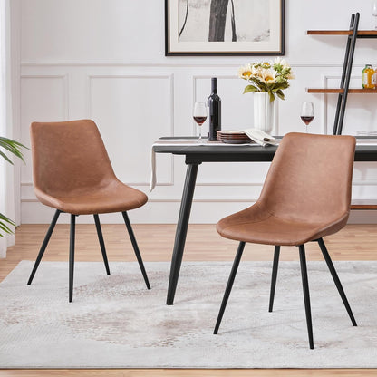 Dining Chairs Set of 2 Upholstered Modern Dining Room Chairs Mid Century Faux Leather Kitchen Chairs with Metal Legs for Dining Room Kitchen, Brown ShipItFurniture