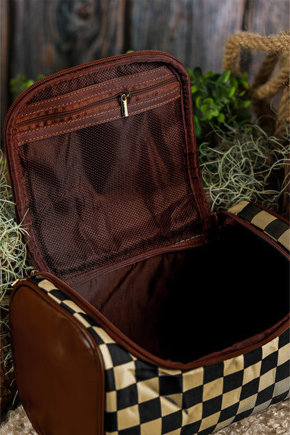 Black Checkered Zipper Makeup Bag
