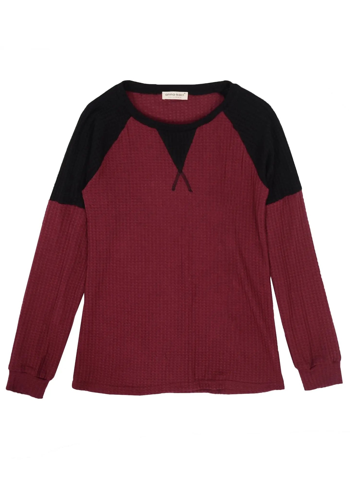 Two Tone Waffle Knit Crewneck Sweater Anna-Kaci Wholesale