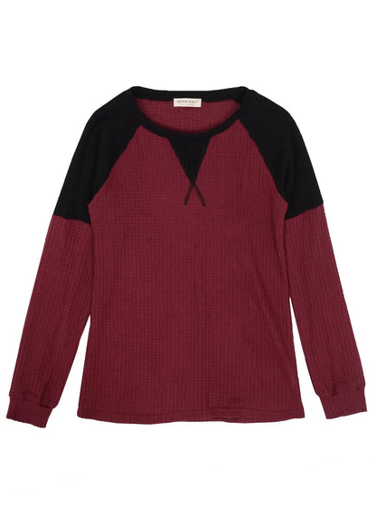 Two Tone Waffle Knit Crewneck Sweater Anna-Kaci Wholesale