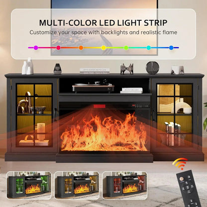 80 Inch Black Fireplace TV Stand ThreeSidedGlassPanel - Get it from Bo