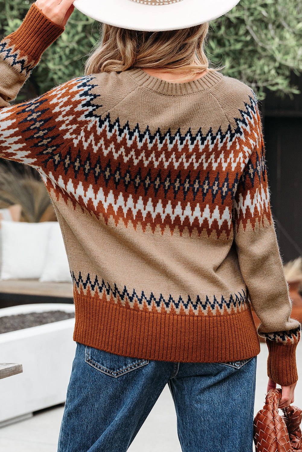 Eva Aztec Crew Neck Sweater Threaded Pear