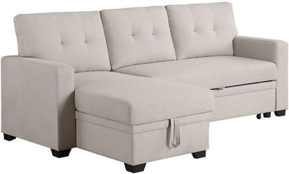 Beige L Shaped Convertible Sleeper Sectional Couch ShipItFurniture