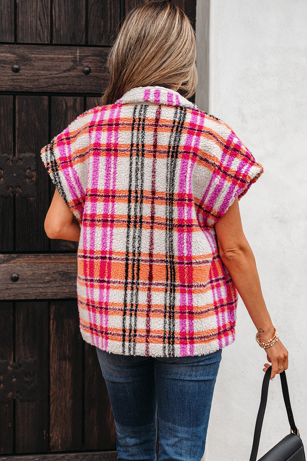Molly Sherpa Plaid Jacket Vest Threaded Pear