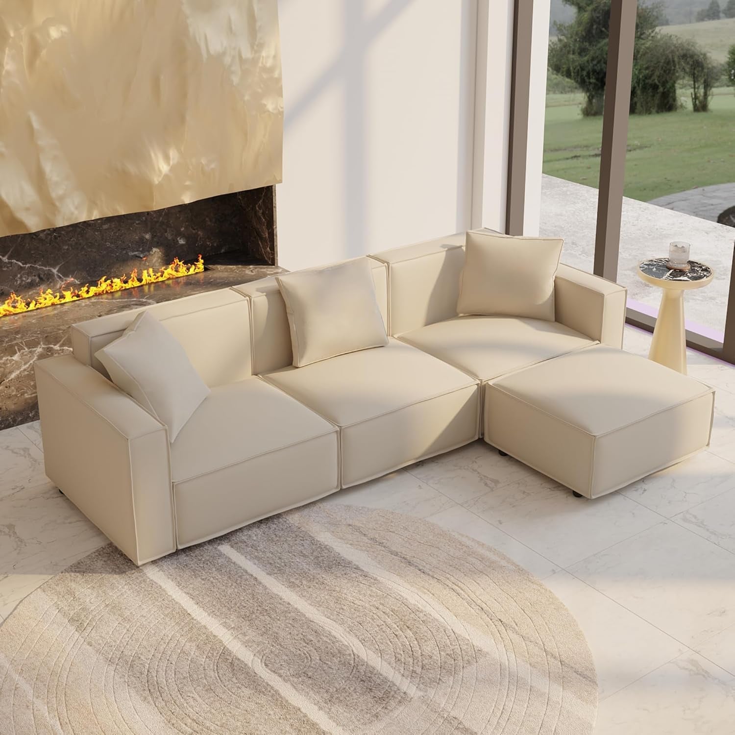 Cream Modular Sectional Sofa Set With Ottoman And Chaise ShipItFurniture