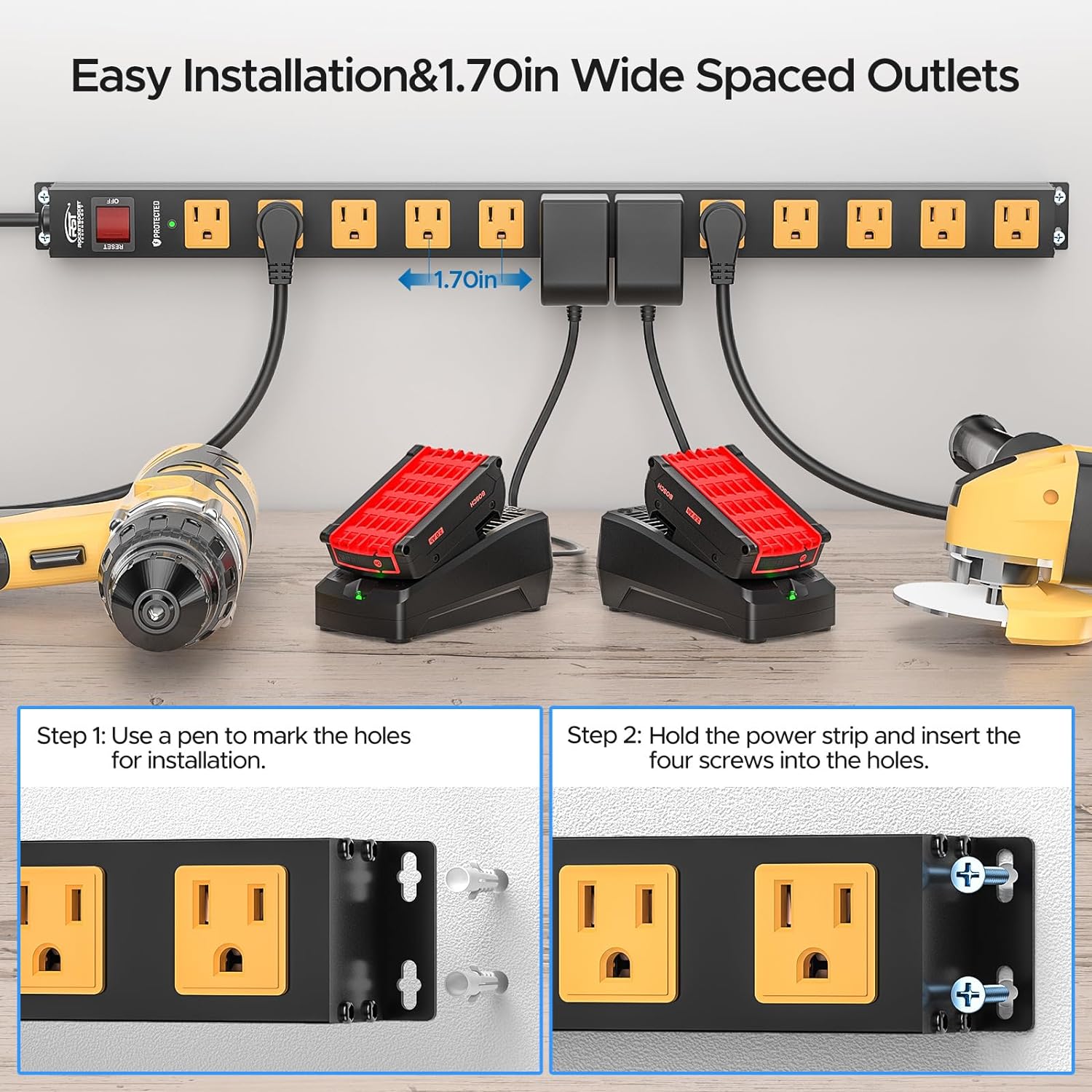CRST 12 Outlets 2100 Joules Heavy Duty Metal Power Strip Surge Protector, 6FT Extension Power Cord, 15A Circuit Breaker, Mountable - Get it from Bo