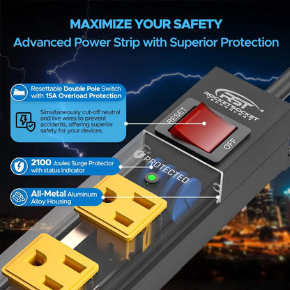 CRST 12 Outlets 2100 Joules Heavy Duty Metal Power Strip Surge Protector, 6FT Extension Power Cord, 15A Circuit Breaker, Mountable - Get it from Bo