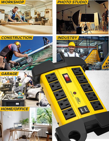 CRST 10 Outlets Dual USB Mountable Heavy Duty Metal Power Strip Surge Protector with Cord Wrapping Design, 15FT Power Cord - Get it from Bo