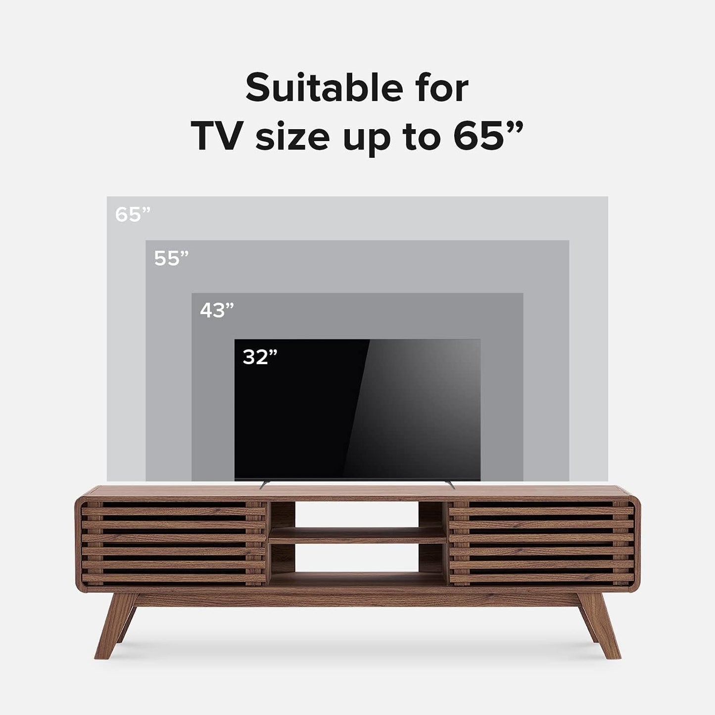 59 Inch Walnut TV Stand Mid Century Modern Console ShipItFurniture