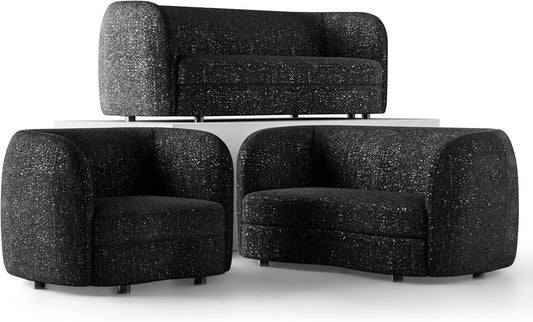 Nimiane Modern Boucle Sofa Set Black With Curved Arms ShipItFurniture