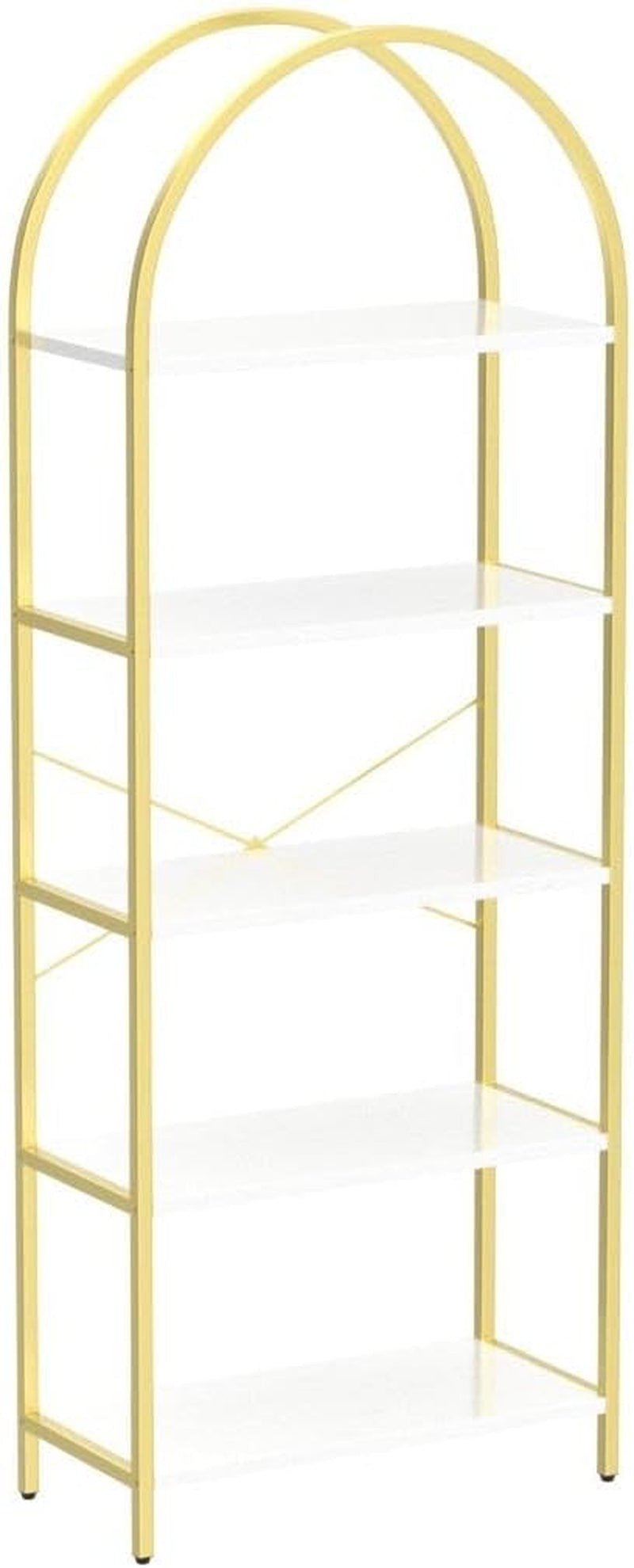 5 Tier Bookshelf Arched Display White Gold Metal Frame Bookcase ShipItFurniture
