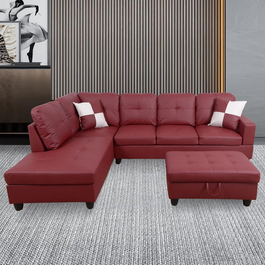 L Shaped Leather Sectional Sofa Red Left Hand Facing ShipItFurniture