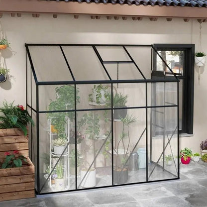 8.3 ft x 4.1 ft Outdoor Polycarbonate Lean-to Greenhouse with Black Metal Frame - Get it from Bo