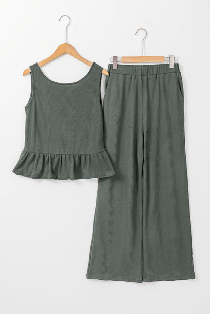 Teresa Ribbed Ruffle Tank Top and Pants Set