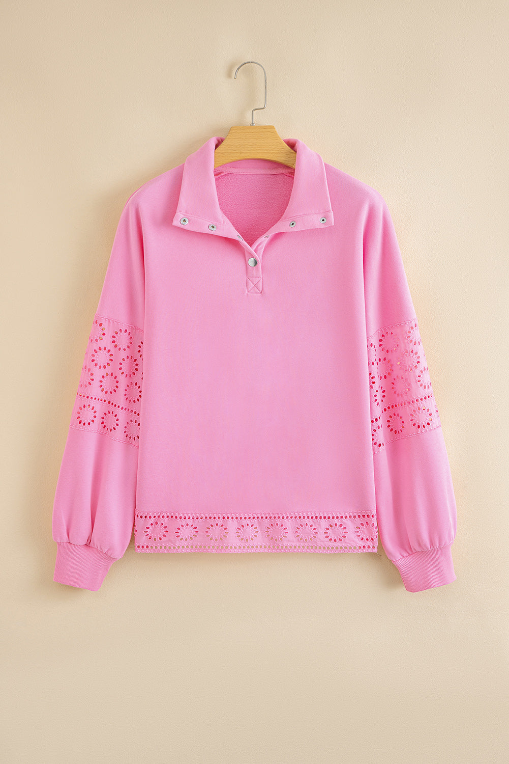 Evangeline Embroidered Flower Buttons Pullover Sweatshirt Threaded Pear