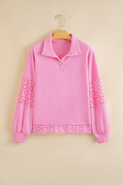 Evangeline Embroidered Flower Buttons Pullover Sweatshirt