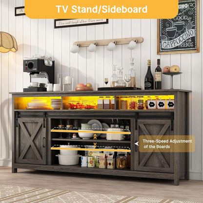 Wooden Farmhouse TV Stand 70 Inch With Double Storage