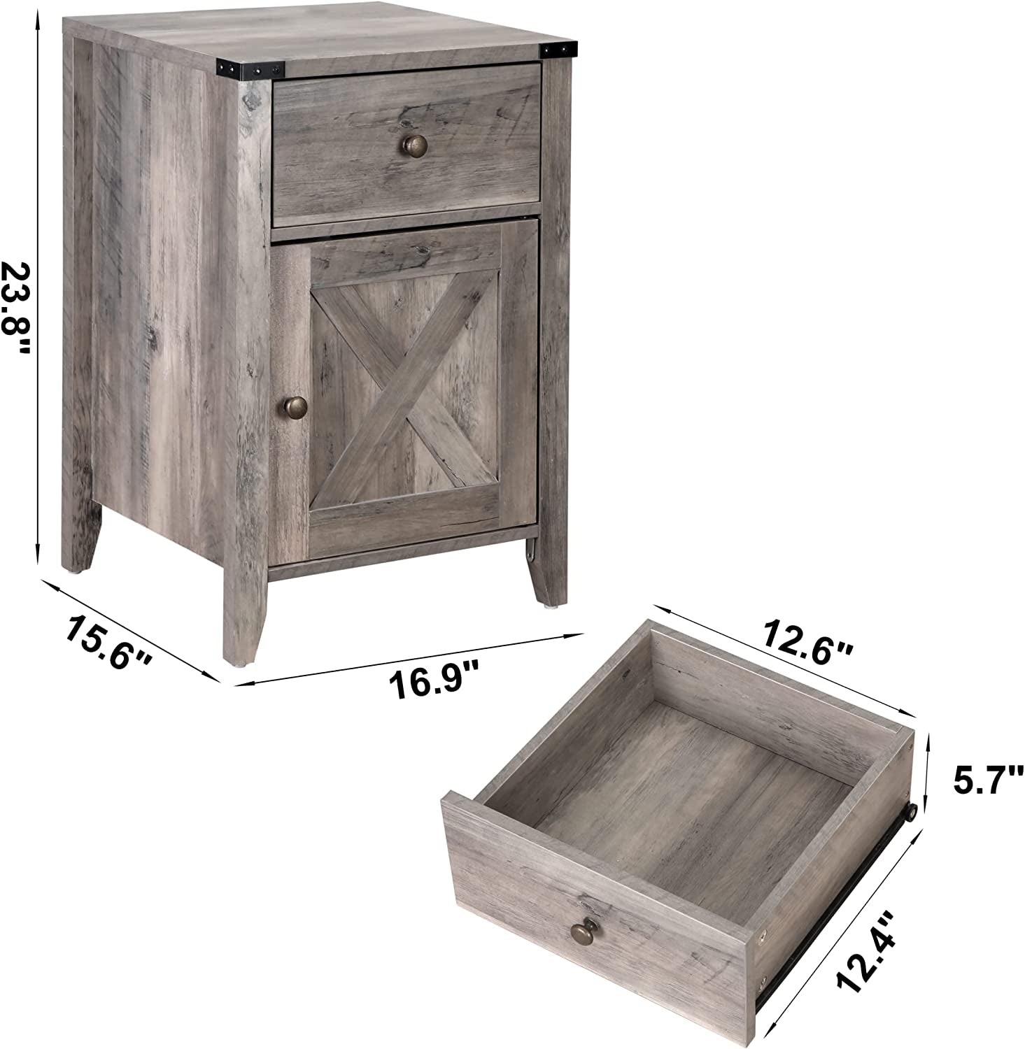 Barnwood Rustic Nightstand, Grey ShipItFurniture