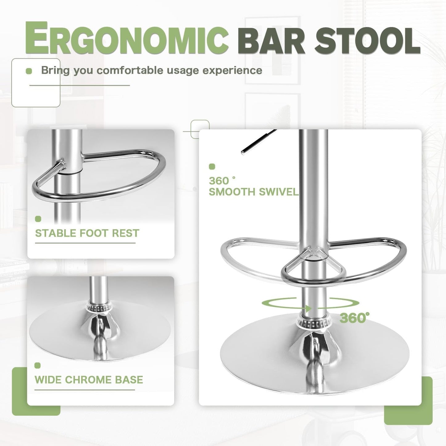 Bar Stools Modern Pu Leather Swivel Adjustable Hydraulic Bar Stool Square Counter Height Stool Set of 2 (Beige) ShipItFurniture