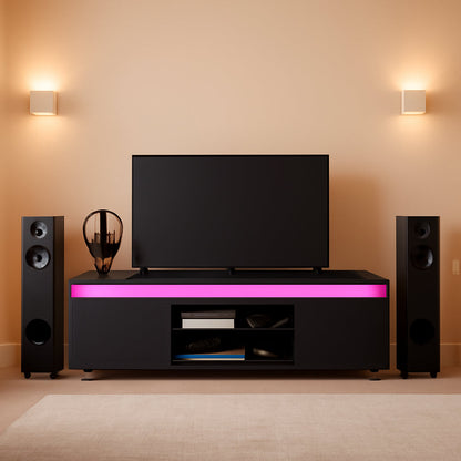 LED TV Stand With Power Outlet And Storage Cabinet