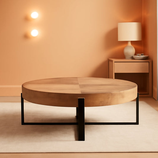 Retro Round Coffee Table With Metal Frame And MDF Top ShipItFurniture